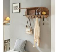 [en.casa] Perchero Mural Vilkön con 6 Ganchos Perchero de Entrada con Compartimento Cerrado con Puerta Abatible Recibidor 80 x 16 x 30 cm - Efecto nogal