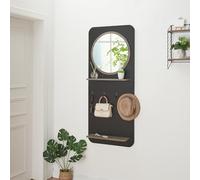 [en.casa] Perchero Panel Helsinge con Espejo Perchero de Pared con 4 Ganchos y 2 Estantes para Entrada Pasillo Oficina Aglomerado Metal 140x60x16 cm - Negro Mate
