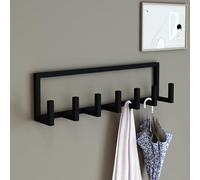 [en.casa] Perchero Pared con 7 Ganchos Diseño Industrial para Entrada Oficina Colgador para Sombreros Chaquetas Bolsos Acero 75 x 10 x 20 cm - Negro