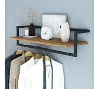 [en.casa] Perchero Pared con Estante Diseño Industrial para Entrada Oficina Colgador para Sombreros Chaquetas Bolsos Aglomerado Acero 80 x 30 x 20 cm - Efecto Madera/Negro