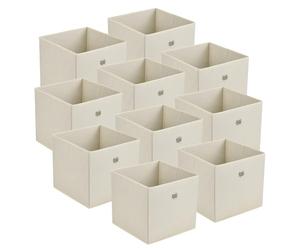 [en.casa] Set de 10 x Caja de almacenamiento plegable 28x30x30cm Juego de 10 Cajas Almacenaje Organizadoras con Asa Contenedores para Ropa o Juguetes Beige