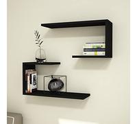 [en.casa] Set de 2 Estantes Flotantes Estantería Mural de 2 Piezas Baldas para Dormitorio Sala máx. 5 kg/Estante Aglomerado 27 x 60 x 20 cm Negro