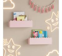 [en.casa] Set de 2 Estantes Flotantes Infantil Vestnes Baldas de Pared con Borde Elevado y Ondulado Librería Dormitorio para Niños Habitación Infantil 40 x 9,5 x 10 cm Rosa - Algodón de azúcar