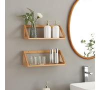 [en.casa] Set de 2 Estantes Flotantes para Baño Estantería Mural de 2 Baldas con Laterales Triangulares para Cocina Oficina Sala Bambú 43x15x15 cm - Natural