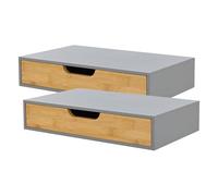 [en.casa] Set de 2 Estantes Pared Bokn para Llaves Libros Gafas Lámpara Estantería 2 Mesillas de Noche Mural con Cajón máx. 5 kg Bambú 40 x 24 x 8 cm - Gris y Natural
