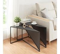 [en.casa] Set de 2 Mesas Auxiliares Nido Triangulares Versátiles Decorativas Mesas Rinconeras en 2 Tamaños Metal 74x36x45 cm - Negro