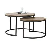 [en.casa] Set de 2 Mesas de Centro Christchurch Nido Conjunto de 2 Mesas Auxiliares Mesitas de Noche Redondas para Sala de Estar Aglomerado/Metal - Efecto Madera Oscura y Negro