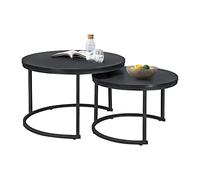 [en.casa] Set de 2 Mesas de Centro Nido Christchurch Conjunto de 2 Mesas Auxiliares Mesitas de Noche Redondas para Sala de Estar Aglomerado/Metal - Negro