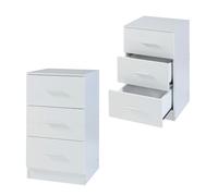 [en.casa] Set de 2 Mesillas de Noche con Amplio Espacio de Almacenamiento Mesa Auxiliar con 3 Cajones Mesita de Noche Dormitorio Diseño Atractivo Aglomerado 66x37x35 cm - Blanco Alto Brillo