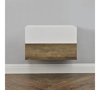 [en.casa] Set de 2 Mesitas de Noche de Pared con cajón - Apariencia de Madera/Blanco Mate - 46x30x15cm