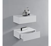 [en.casa] Set de 2 Mesitas de Noche de Pared con cajón - Blanco Lacado de Alto Brillo - 46x30x15cm
