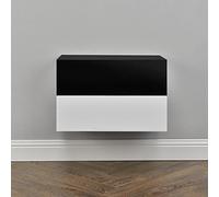 [en.casa] Set de 2 Mesitas de Noche de Pared con cajón - Blanco Lacado de Alto Brillo/Negro Lacado de Alto Brillo - 46x30x15cm