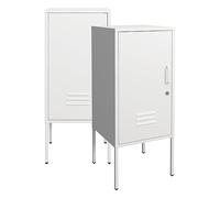 [en.casa] Set de 2 Mesitas de Noche Hausjärvi con Cerradura Mesas de Noche con Tirador Mesas Auxiliares con Estante para Oficina Sala con 2 Llaves Ventilación Óptima Acero 82 x 35 x 35 cm - Blanco