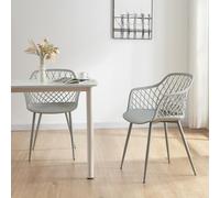[en.casa] Set de 2 Sillas de Comedor con Respaldo Enrejado Reposabrazos máx. 130 kg Juego de 2 Sillas de Cocina Plástico y Metal 80 x 56 x 52 cm - Gris Claro