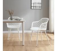 [en.casa] Set de 2 Sillas de Comedor con Respaldo Enrejado Reposabrazos máx. 130 kg Juego de 2 Sillas de Cocina Plástico y Metal 80 x 56 x 52 cm - Blanco