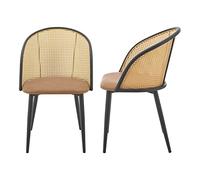 [en.casa] Set de 2 Sillas de Comedor Juego de 2 Asientos Acolchados para Salón Dormitorio Tapizados Polipiel/Metal/Ratán 82 x 56 x 55 cm - Marrón y Negro