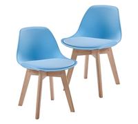 [en.casa] Set de 2 Sillas para Niños Acolchados Juego de 2 Asientos Infantiles Respaldo Ergonómico Habitación Infantil Plástico Haya Polipiel 56 x 38 x 33 cm - Azul Celeste