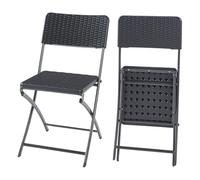 [en.casa] Set de 2 Sillas Plegables Conjunto de 2 Sillas Camping Jardín Terraza Festivales con Respaldo 4 Patas Interior/Exterior Robustas Metal y Plástico 81 x 45 x 58 cm - Efecto Ratán Negro