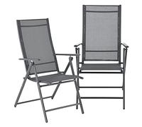 [en.casa] Set de 2 Sillas Plegables de Jardín Kalamata Silla de Exterior Asiento para Terraza Balcón Patio con Reposabrazos y Respaldo Ajustable Patas de Acero 105 x 57 x 68 cm - Gris Oscuro