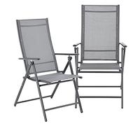 [en.casa] Set de 2 Sillas Plegables de Jardín Kalamata Silla de Exterior Asiento para Terraza Balcón Patio con Reposabrazos y Respaldo Ajustable Patas de Acero 105 x 57 x 68 cm - Gris Claro