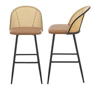 [en.casa] Set de 2 Taburetes de Bar Juego de 2 Sillas de Comedor Asientos Acolchados Tapizados Polipiel/Metal/Ratán 102 x 44 x 63 cm - Marrón y Negro