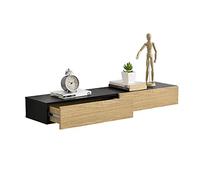[en.casa] Set de 2 x Estantes de Pared con Compartimento 50 x 24 x 12 cm Mesita de Noche de Pared con cajón para Almacenar Negro y Apariencia de Madera