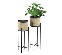 [en.casa] Set de 2 x Soportes de Flores Colfontaine con Macetero Estantes para plantas Estilo decorativo Accesorio Hogar Metal Negro y Color de arena