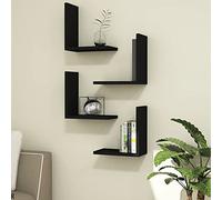 [en.casa] Set de 2X Estantes de Pared en Forma de L 2 Piezas Mueble de Sala Estantería Mural Juego de Estantes Aglomerado 30 x 30 x 16 cm Negro
