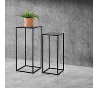 [en.casa] Set de 2X Mesa Auxiliar 70x30x30cm y 60x25x25cm Mesa de Centro Estructura de Metal Mesa de té Mesa de Café para Macetas Resistente a los arañazos Negro