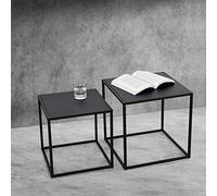 [en.casa] Set de 2X Mesa Auxiliar Mesas Bajas Mesa de Noche Mesa de Centro Estructura de Metal Mesa de té Mesa de Café Negro
