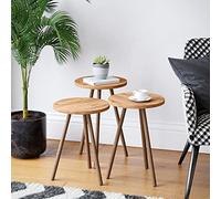 [en.casa] Set de 3 Mesas Auxiliares Juego de 3 Mesitas de Noche para Salón Redondas 49 x Ø 34 cm Aglomerado/Haya Varios Tamaños Efecto Madera