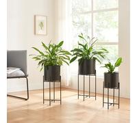 [en.casa] Set de 3 Soportes para Plantas con 2 Maceteros Decoración Interior Portamacetas Juego de 3 Estantes para Flores Accesorio Hogar Oficina Metal - Negro