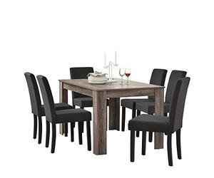 [en.casa] Set de Comedor Elegante Mesa de diseño Roble Antiguo con 6 sillas Gris Oscuro - 140x90cm