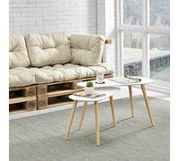 [en.casa] Set de Mesa de Centro Langesund 2X Mesa Baja para Salón 45,5x80x40cm y 40,5 x 68 x 36 cm Mueble Auxiliar Patas de Pino Tablero Blanco