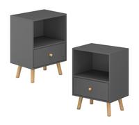 [en.casa] Set de Mesas Auxiliares Sundsvall Elegante Juego de 2 Mesillas de Noche con Cajón y Compartimento Abierto para Dormitorio Salón Aglomerado 54 x 40 x 30 cm - Gris Oscuro