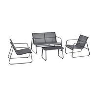 [en.casa] Set de Muebles de Jardín Palencia 4-Piezas Conjunto de Muebles de Exterior Terraza Patio Set de 2 Sillas Banco para 2 Personas Mesa de Centro Gris Oscuro y Tablero de Mesa Negro