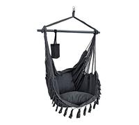 [en.casa] Silla Colgante Exterior Aranga Hamaca Asiento Exterior/Interior con Cuerdas 2 Cojines máx. 120kg Madera Algodón Poliéster con Bolsa de Transporte 150 x 120 x 170 cm - Gris Oscuro