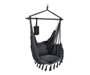 [en.casa] Silla Colgante Exterior Aranga Hamaca Asiento Exterior/Interior con Cuerdas 2 Cojines máx. 120kg Madera Algodón Poliéster con Bolsa de Transporte 150 x 120 x 170 cm - Gris Oscuro