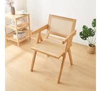 [en.casa] Silla de Comedor Decorativa con 4 Patas Asiento Cómodo con Reposabrazos Oficina Cocina Bambú y Malla de plástico 79 x 50 x 50 cm - Natural y Efecto Ratán