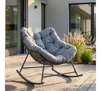 [en.casa] Silla Mecedora Villeneuve con cojín al Aire Libre Acero Gris | balancin jardin exterior 85x90x91cm acero textil máx. 120 kg
