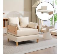 [en.casa] Sillón Covertible para Salón Seinlus Sillón Cama 2 en 1 con 2-2 Cojines Laterales y de Respaldo Butaca Acolchada Funda de Textil 81 x 88 x 68 cm - Beige