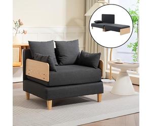 [en.casa] Sillón Covertible para Salón Seinlus Sillón Cama 2 en 1 con 2-2 Cojines Laterales y de Respaldo Butaca Acolchada Funda de Textil 81 x 88 x 68 cm - Gris Oscuro