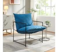 [en.casa] Sillón para Salón Utsjoki Silla Elegante con Reposabrazos Butaca con Cojin Acolchado y Lavable para Dormitorio Salón Oficina Metal/Textil 90x61x70cm - Negro/Azul