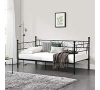 [en.casa] Sofá Cama Granada Esctructura de Metal 1 Plaza Cama Sofá Diván 90x200 cm Armazón con Diseño Decorativo Dormitorio Cuarto de Invitados 209x97x100 cm - Negro