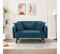 [en.casa] Sofá de Salón Midt Sofá Tapizado en Pana de 2 Plazas con Reposabrazos y 2 Cojines para Sala de Estar Recibidor Despacho Estructura de Madera 132 x 70 x 81 cm - Azul