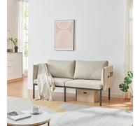 [en.casa] Sofá Kamar Muebles de Salón Canapé Sofá 2 plazas con Reposabrazos y 2 Cojines de Respaldo para Sala de Espera Funda Lavable Máx. 240 kg Acero Poliéster 69 x 158 x 63 cm - Beige