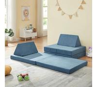 [en.casa] Sofá Modular Infantil Norhulta Sofá de Juego para Niños de 5 Piezas Colchón Plegable 150 x 66 x 46 cm Tapizado de Pana - Azul