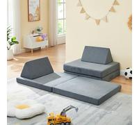 [en.casa] Sofá Modular Infantil Norhulta Sofá de Juego para Niños de 5 Piezas Colchón Plegable 150 x 66 x 46 cm Tapizado de Pana - Gris