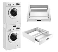 [en.casa] Soporte Lavadora Secadora con Cajón Kit Unión Marco de Instalación Universal para Lavadoras Secadoras con Correa máx. 100 kg Acero 8x60x54 cm Blanco
