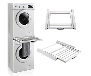 [en.casa] Soporte Lavadora Secadora con Toallero Kit Unión Marco de Instalación Universal para Lavadoras Secadoras con Correa máx. 100 kg Acero 8x60x54 cm Blanco